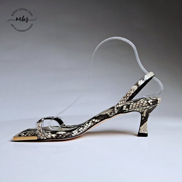 NIB Good American Standout Snake Print Square Toe Sandals Gray Gold Women 9.5 - Picture 9 of 16